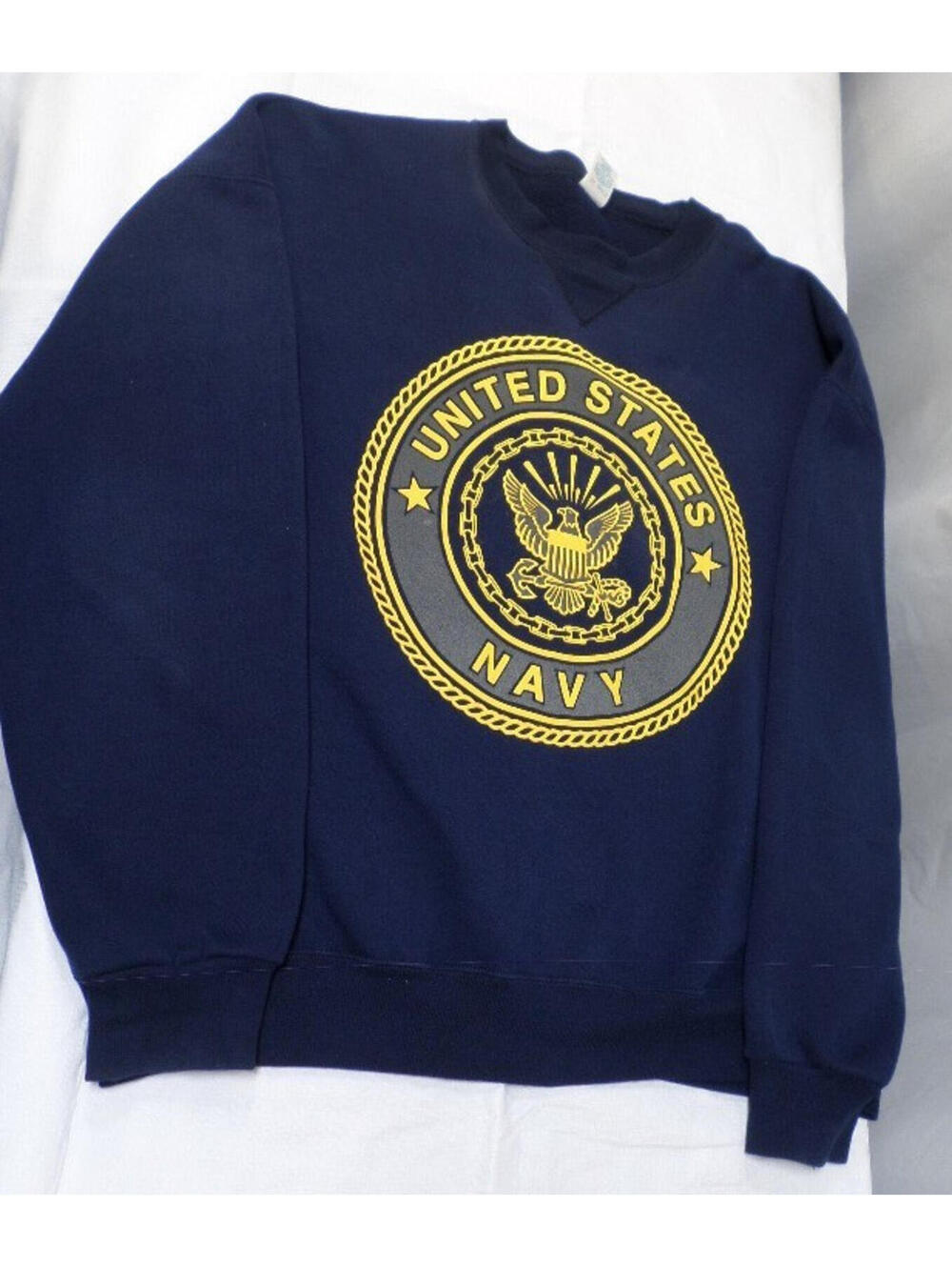 DISCONTINUED VINTAGE USN US NAVY BLUE REFLECTIVE SWEATSHIRT PULLOVER CREW XL